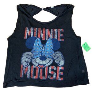Minnie Mouse Womens Black Sleeveless Tank Top With Back Cutout Design Size Large